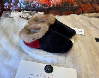 Lorraine slipper, women's size 9 – Italian sherling & recycled leather, unique handmade piece from Quebec