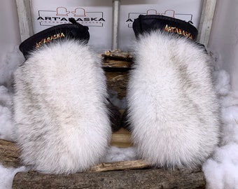Recycled and remodeled fur and leather mittens. Les Germaine. Size X-Large