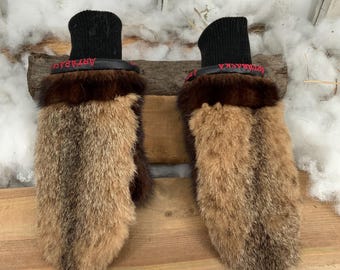 City mittens in recycled fur and leather, Les Vicky Size Medium