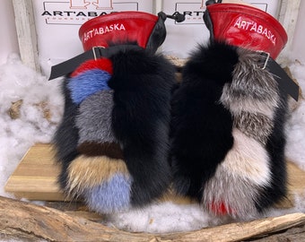 Recycled and remodeled fur and leather mittens. The Rachel. Size Medium