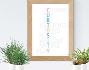Curiosity Printable Wall Art – Pastel Colors, Homeschool Decor (Digital Download)