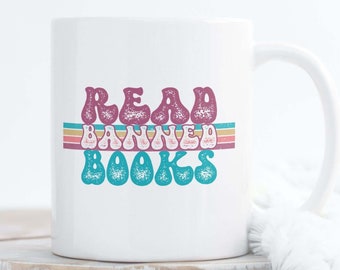 Banned Books Week Mug, Don't Ban Books, I Read Banned Books, Retro Read Banned Books Cup, Reading Freedom, Social Justice, Literary Gifts