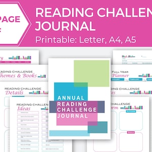 Reading Challenge Journal, Monthly Reading Challenge Tracker, Reading Planner, Book Printable, 100 Book Challenge