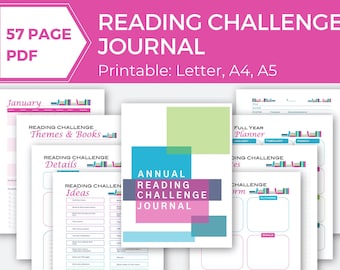 Reading Challenge Journal, Monthly Tracker, Book Printable (PDF)