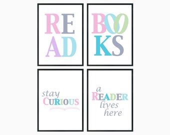 Pastel Book Lover Prints – Homeschool Library Wall Art (Digital Download)