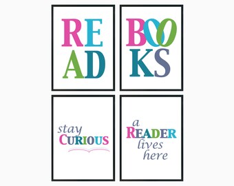Colorful Book Lover Print Set – Playroom Library Wall Art (Digital Download)