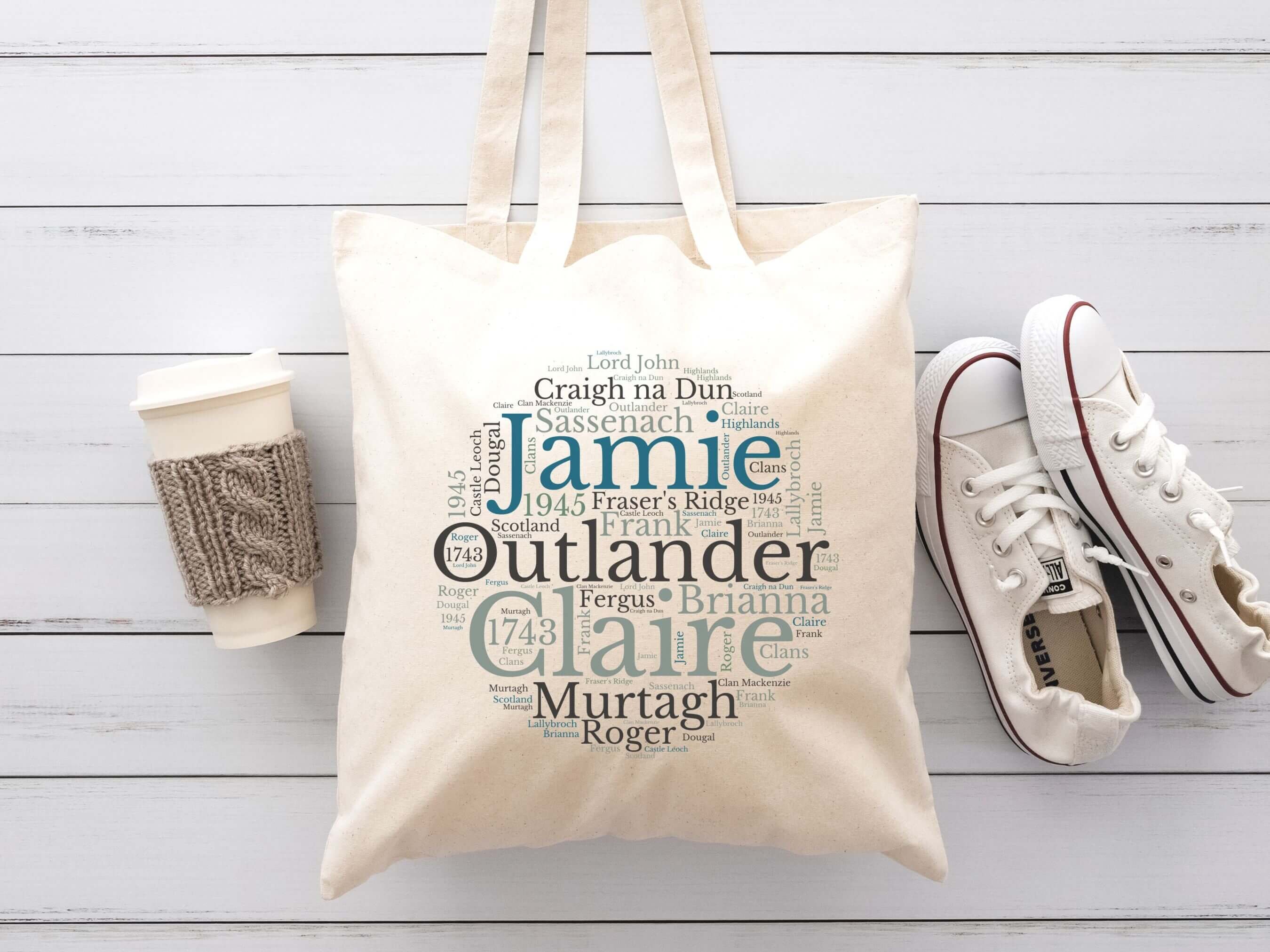 Outlander Tote Bag, Jamie and Claire Fraser, Diana Gabaldon Books