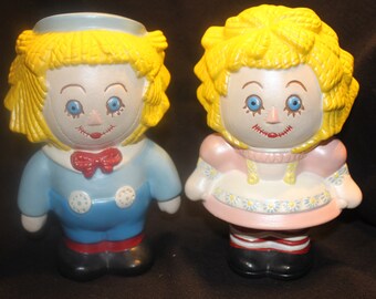 1979 Hand-Painted Raggedy Ann and Andy Ceramic Figurines