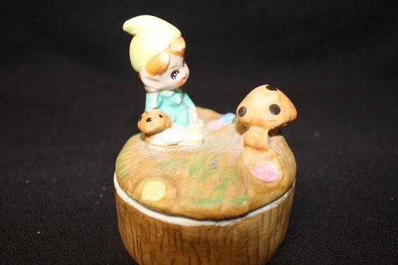 Homco Porcelain Trinket / Jewelry Box Elf Mushroo… - image 2