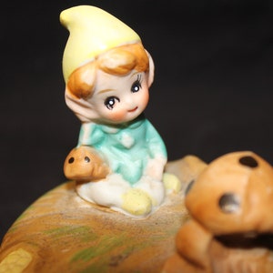 Homco Porcelain Trinket / Jewelry Box Elf Mushroom Yellow Hat VINTAGE EC vtm image 9