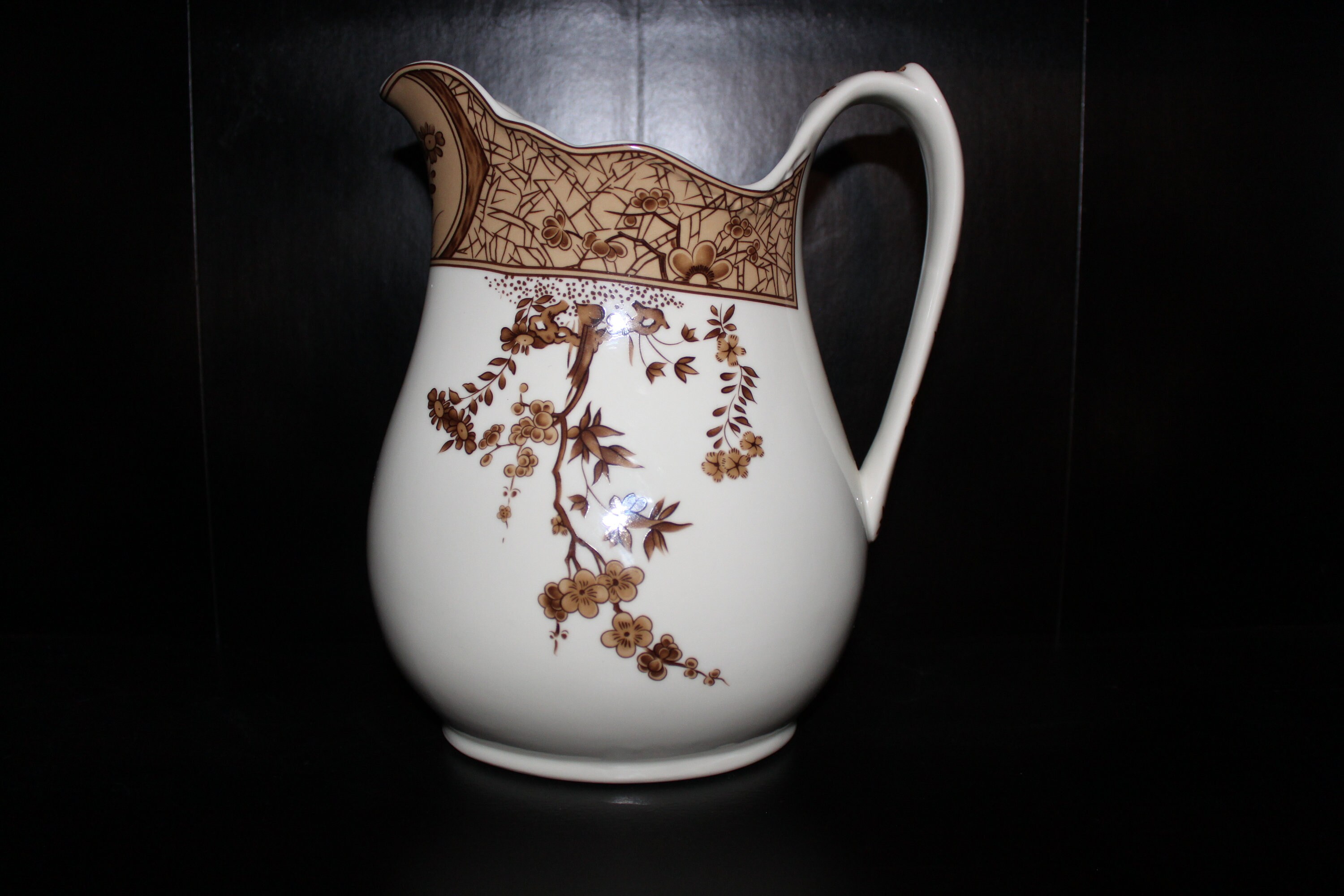 Brown and Cream I. Godinger Transferware Pitcher Floral Etsy