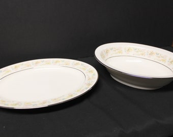 Noritake Blossom Time Serving Bowl Oval 10" and 11 1/2" serving platter Set