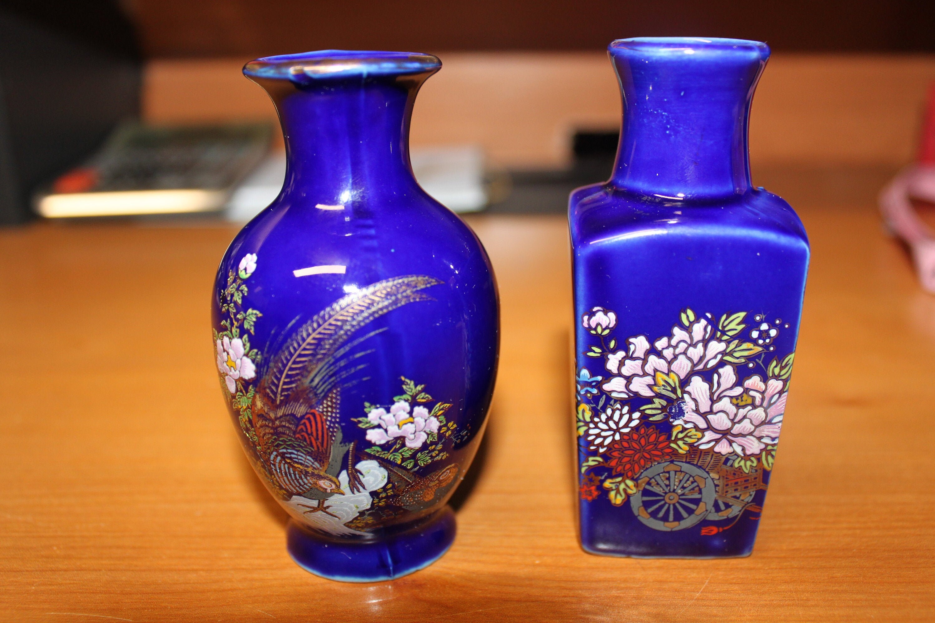 Kutani Cobalt Blue Vases Set of Two Vintage Japón hecho Etsy España