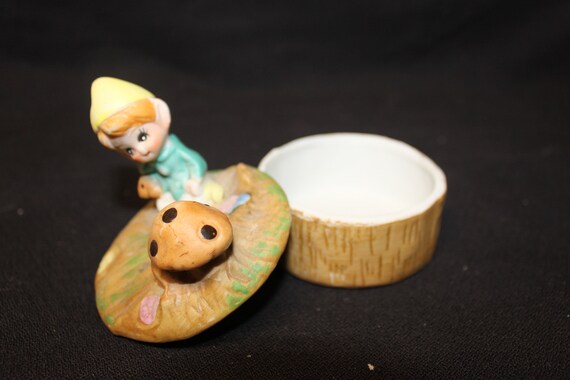 Homco Porcelain Trinket / Jewelry Box Elf Mushroo… - image 4