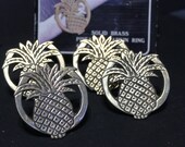 Solid Brass Napkin Holder Rings Pineapple Round 4pc Set Carnat International