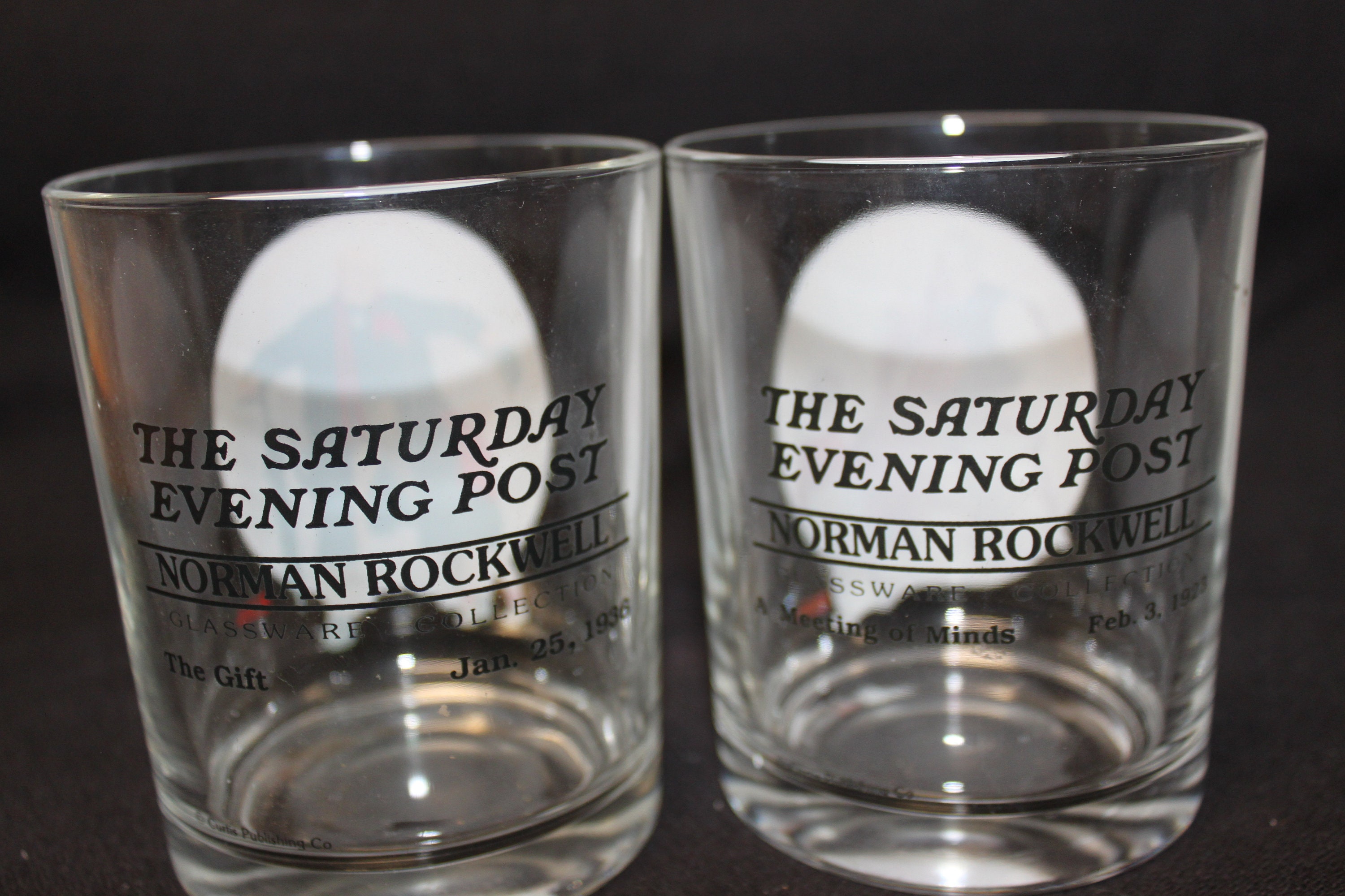 Norman Rockwell The Saturday Evening Post Glassware Set of 2 Rocks Glasses The Gift and A Meeting of Minds