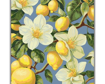 Peinture par numéros pour adultes, fleurs de citronnier, arbres en fleurs, cadre en toile naturelle, peinture murale acrylique