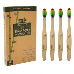 4 pack - KIDS Bamboo Toothbrushes - Biodegradable Eco-Friendly Natural Numbered