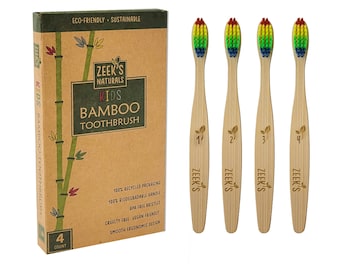 4 pack - KIDS Bamboo Toothbrushes - Biodegradable Eco-Friendly Natural Numbered