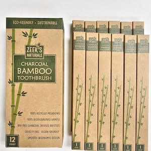 12 Brushes (One 12 pack) - Bamboo Toothbrushes - Biodegradable Eco-Friendly Natural Numbered