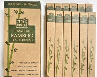 12 Brushes (One 12 pack) - Bamboo Toothbrushes - Biodegradable Eco-Friendly Natural Numbered