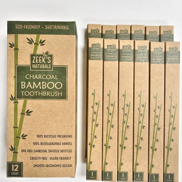 12 Brushes (One 12 pack) - Bamboo Toothbrushes - Biodegradable Eco-Friendly Natural Numbered