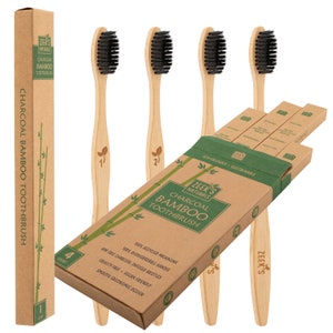 4 pack - Bamboo  Toothbrushes - Biodegradable Eco-Friendly Natural Numbered