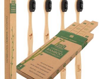 4 pack - Bamboo  Toothbrushes - Biodegradable Eco-Friendly Natural Numbered