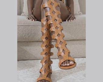 Unisex Handmade Brown Leather Gladiator Sandals – Roman Style Strappy Summer Footwear