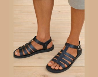Handmade Black Leather Fisherman Sandals – Minimalist Artisan Style