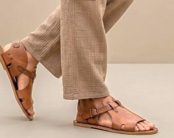 Unisex Handmade Brown Leather Gladiator Sandals: Authentic Ottoman Style Boots Sandals