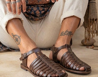 Unisex Handmade Leather Fisherman Sandals for – Genuine Leather Sole