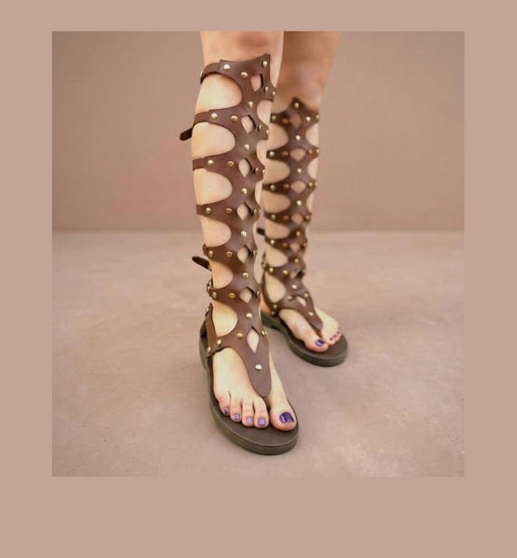 Handmade Leather Gladiator Sandals: Custom Size - , Handmade Leather Gladiator Sandals: Custom Size Flat Sandals  main image 3