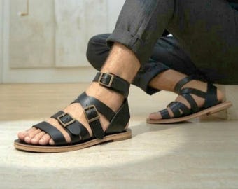 Handgemaakte leren gladiatorsandalen, ambachtelijke minimalistische sandalen