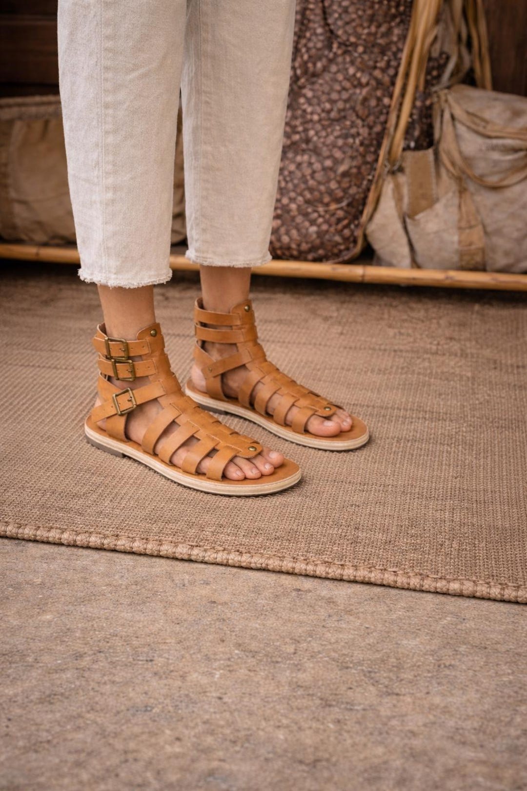 Ancient Greek Sandals Vachetta Leather Gladiator Aristotelis Woven Mens 11 44 mens greek sandals products for sale | eBay main image 2