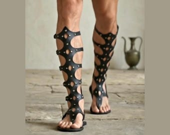 Black Leather Gladiator Sandals – Roman Style Summer Festival Footwear