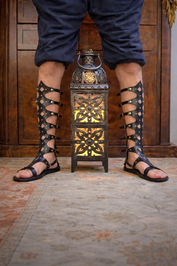 メンズ ユニセックス ハンドメイド ブラックレザー グラディエーター