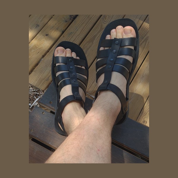 Summer Natural Black Sandal,Barefoot Sandals for Gothic,roman Warrior Sandal Boots for Men ,Customized, for valentine's day gift for Him