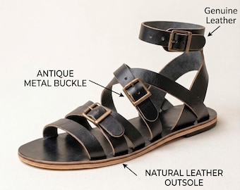 Handmade Leather Gladiator Sandals , Artisan Minimalist Sandals