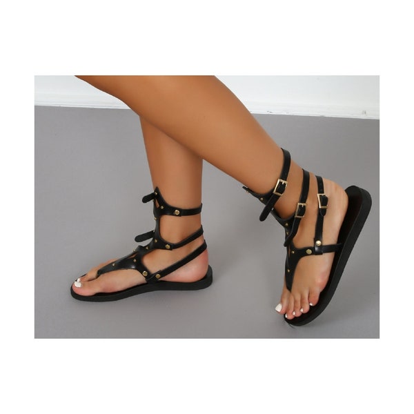 Unisex Men Women Gladiator Sandal Ancient Antique Age Knee Leather sandal, Greek Roman Sandal,Costume Warrior sandal, Hippie, Bohemian style