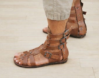 Unisex handgemaakte leren gladiatorsandaal voor heren, visserssandalen in Romeinse stijl