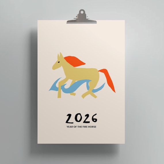 2026 Wall Calendar, Papercut Fire Horse Art, A3/A4 Recycling Paper