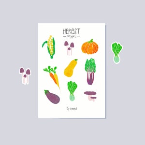 Herbst Gemüse Stickerbogen | Sticker journal végétarien | Jardinage Aufkleberbogen