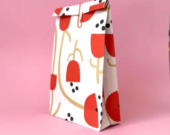 Sacchetto regalo di carta – Motivo floreale astratto, illustrazione moderna in carta ritagliata, sacchetto di design piegato a mano