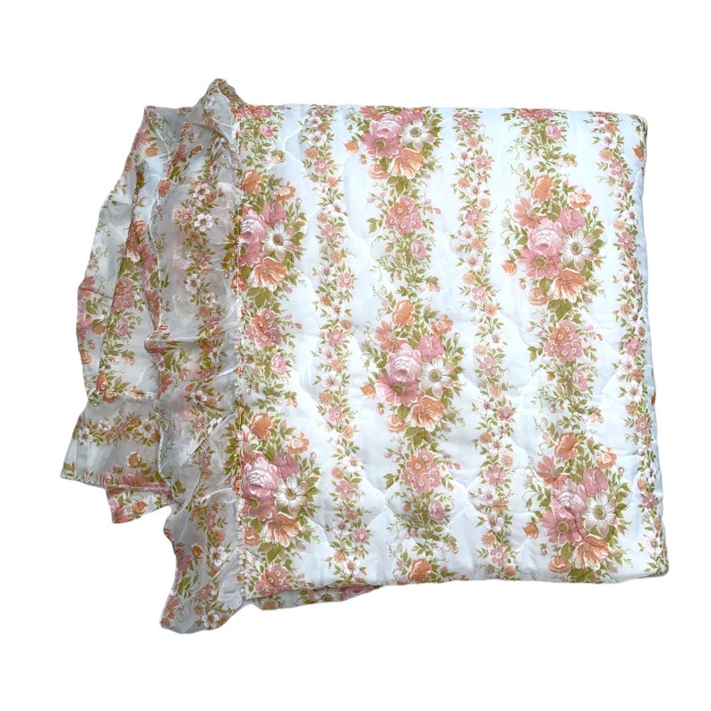 Sheridan Bed Spread Double Bed Quilt Cover Quilted Floral Ruffled Hem Retro 70s Vintage Shabby