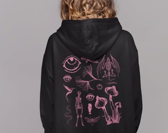 Motte und Pilz Hoodie,Witzig Hoodie, Alt Kleidung, Cottagecore Kleidung, Pastell Goth Kleidung, Feen Grunge, Goblincore, Whimsigoth
