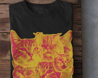 Camiseta de gato psicodélico, camiseta de gatos Weirdcore, camisetas Y2K, regalos cyberpunk para amantes de los gatos, estilo Harajuku Y2K, ropa urbana Y2K con estética Harajuku
