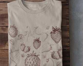 Erdbeer-Shirt, Cottagecore Erdbeer-T-Shirt, Goblincore Cottagecore Kleidung, Fairycore Botanisches Tshirt, Y2k Schmutzbeere-T-Shirt
