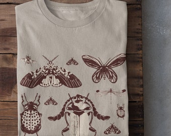 Camiseta de polillas cottagecore, goblincore gótico, ropa grunge de hadas, camiseta de brujas, camiseta estética de Dark Academia, camiseta de arte botánico
