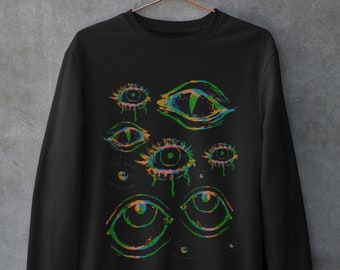 Glitch Eyes Sweatshirt,Grunge Clothing,Alt Clothing,Harajuku Clothes,Alternative Sweater,Pastel Goth Clothing,Goblincore,Dark Cottagecore